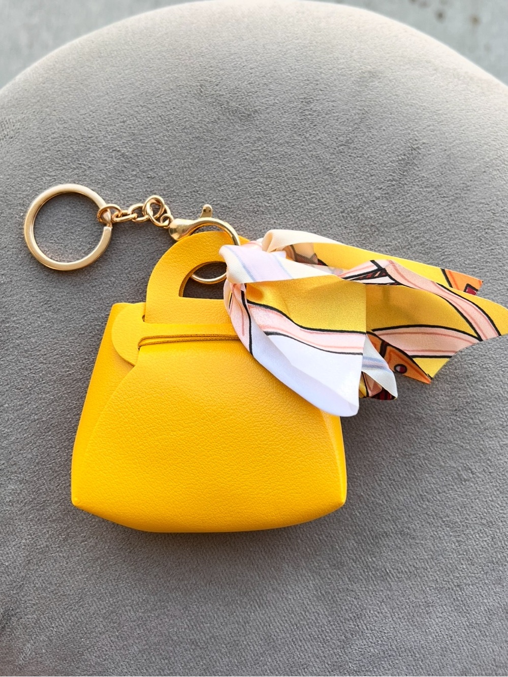 Yellow Mini Purse Keychain Bag Charm with Scarf Accent